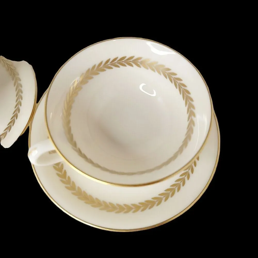 Vtg Set of 2 LENOX Imperial Ivory China Gold Laurel Trim Tea Cup Saucer‎ Green